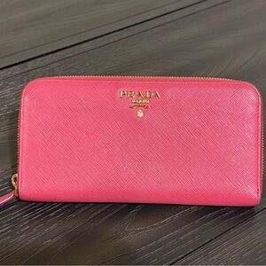 Prada Large Fuchsia Saffiano Leather Zip Wallet - COA included